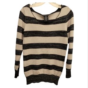 Metaphor Sparkle Black Tan Striped Long Sleeve Sweater Size Small
